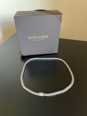 John Hardy Silver Woven Chain Necklace with Pavé Clasp